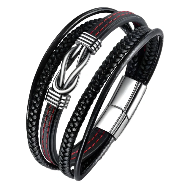 Best Selling Retro Trendy Men's Leather Bracelet with Stainless Steel Magnetic Buckle Personalized Men Fashion Jewelry