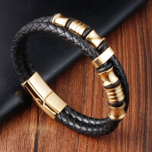 Handmade Black Leather Rope Cowhide Men Braided Bracelet Boy Leather Bracelets