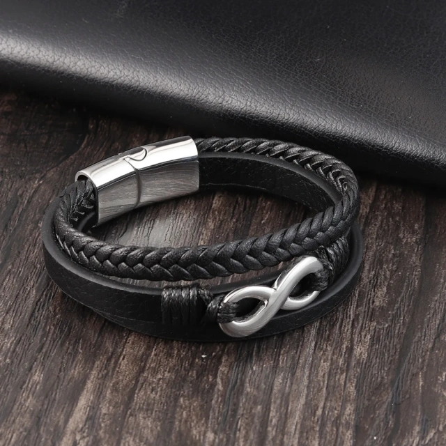 Factory Sell Braided Bracelet Leather Braided Multi-layer for Men Personalized Leather Bracelet Stainless Steel