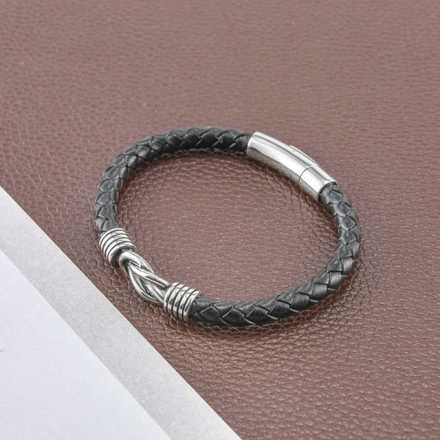 Factory Bulk Twine Leather Bracelet Magnetic Stainless Leather Bracelet for Men
