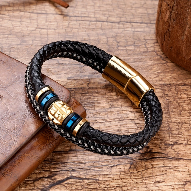 Factory Direct Sales Fashion Jewelry Custom Men Bracelet Black Stainless Steel Bracelet for Men Leather Bracelet