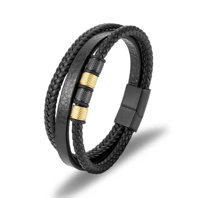 Men's Stainless Steel Leather Rope Bracelet Factory Wholesale Cross-Border Hot-Selling Simple Bracelet Fashion String Bracelets