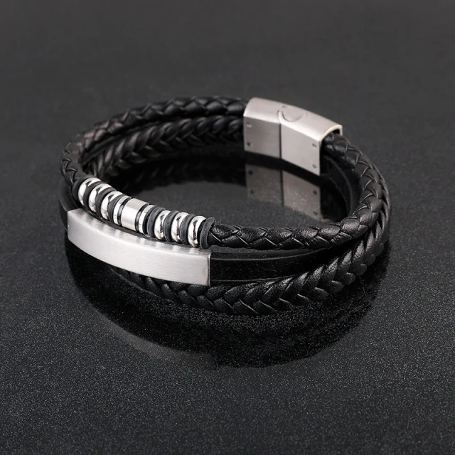 Wholesale Men Jewelry Bracelet Mens Magnetic Clasp Black Men Jewelry Bracelet Leather Bracelet