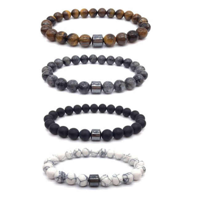 Men's and Women's Natural Stone Bead Bracelet Black Eye Tiger Eye Single Circle Hand String Fashion Bangles