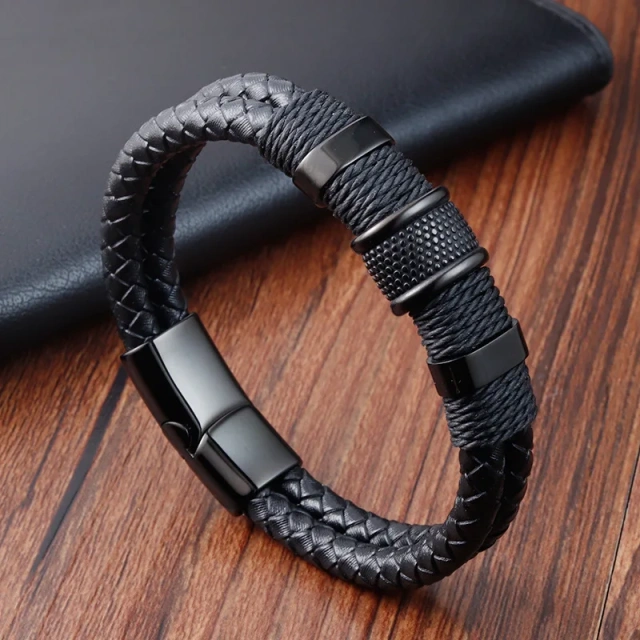 Hot Selling Stainless Steel Personalized Leather Bracelet