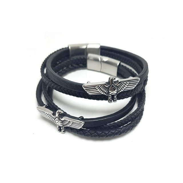 Punk Style Retro Custom OEM Stylish Leather Wrap Bracelet for Men