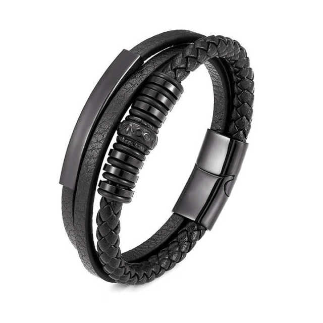 Luxury Mens Jewelry Leather Braided Leather Bracelet with Magnetic Closure