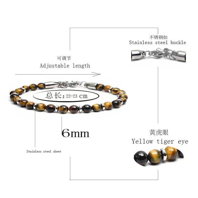 Luxury Mens Jewelry Stainless Steel Natural Stone Gemstone Adjustable Bracelete