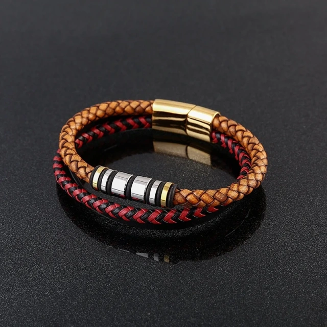 Hot-Selling Men's Leather Bracelet Rope Hand-Woven Leather with Trendy Butterfly Engraving Men Jewelry