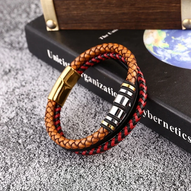 Hot-Selling Men's Leather Bracelet Rope Hand-Woven Leather with Trendy Butterfly Engraving Men Jewelry