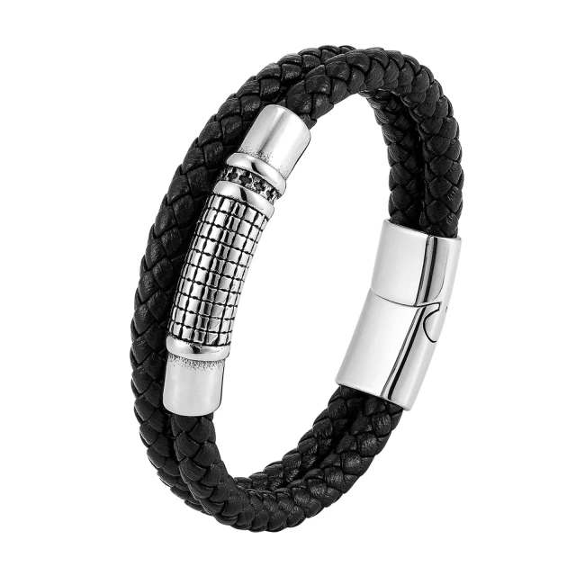 High Quality Men Luxury Fashion Jewelry Rope Leather Bracelet with Stainless Steel and Leather Bracelet