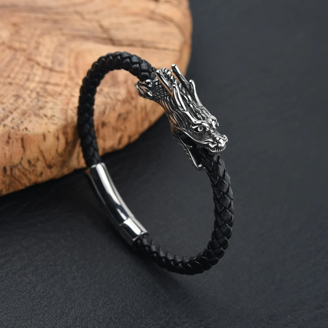 Fashion Jewelry Stainless Steel Jewelry Custom Silver Black Men Leather Bracelet Stainless Steel Bracelet