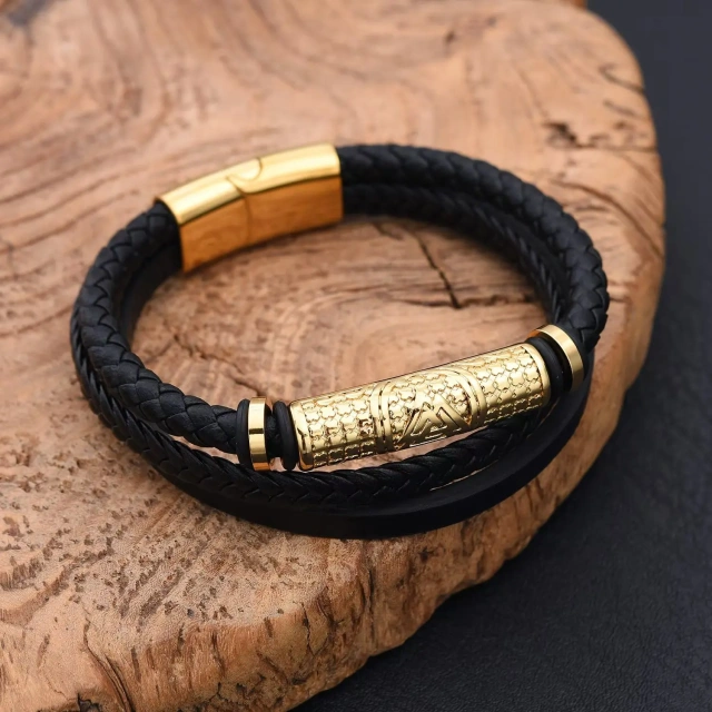 Wholesale Price Men 316L Stainless Steel Black Gold Silver Plated Leather Bracelet for Men 18cm 19cm 20cm 21cm 22cm