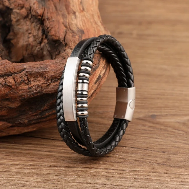 Wholesale Men Jewelry Bracelet Mens Magnetic Clasp Black Men Jewelry Bracelet Leather Bracelet