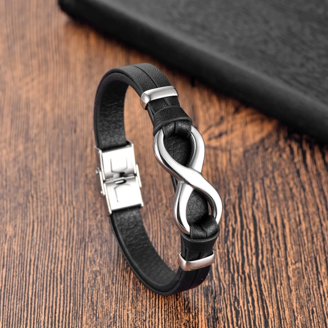 Fashion Infinity Symbol Leather Bracelet Men Korean Personality Versatile Punk Jewelry Stainless Steel Bracelet Gifts for Men