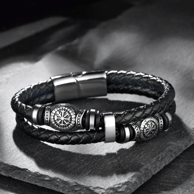 Wholesale Nordic Viking Series New Stainless Steel Leather Rope Bracelet Men's Hip Hop Fashion Charm Bracelet