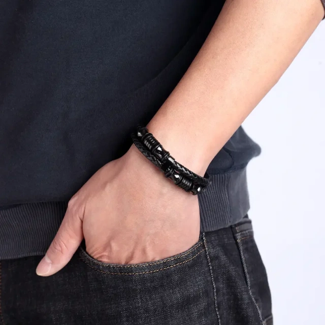 2024 Hot Sale Men Magnetic Bracelet Accessories Jewelry Leather Stainless Steel Bracelet for Men