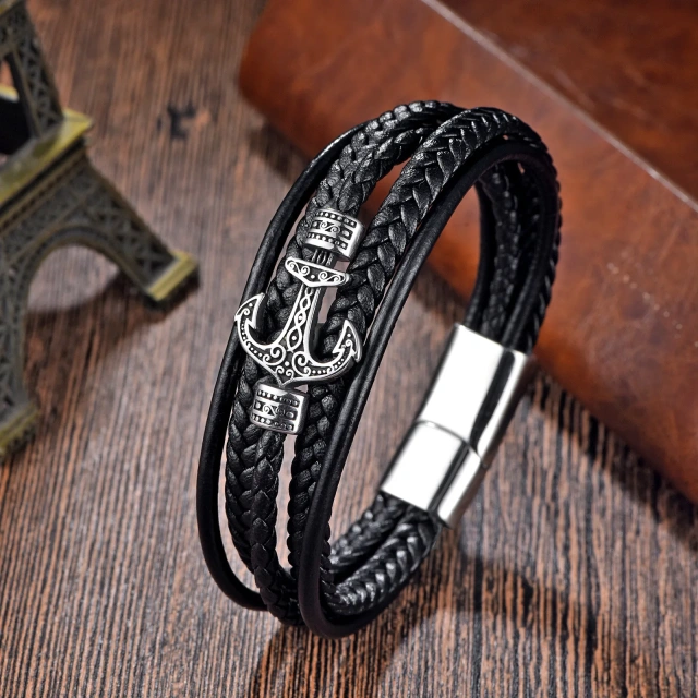 Hot Selling Men's Multi-Layer 316L Stainless Steel Leather Bracelet Cross-Border Fashionable Bangles