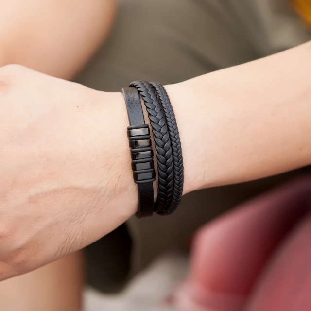Personalized Mens Jewelry Leather Men Bracelete Braided Leather Bracelet