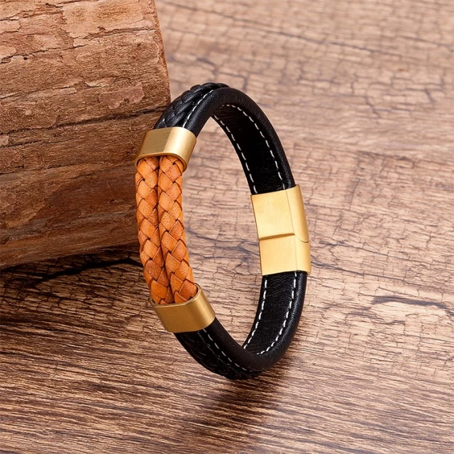 Wholesale Luxury Rope Jewelry Gold Plated Engraved Leather Bracelet
