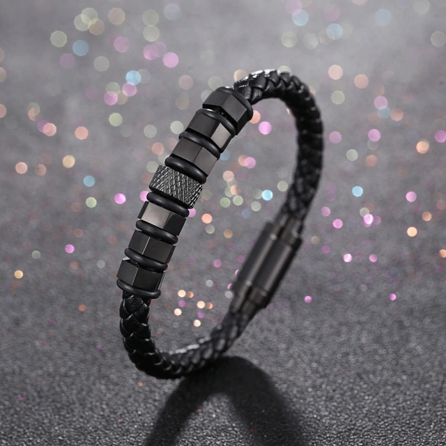 Factory Direct Sales Fashion Fine Jewelry Bangle 21cm 20cm 19cm Silver Stainless Steel Leather Bracelet for Men Bracelet