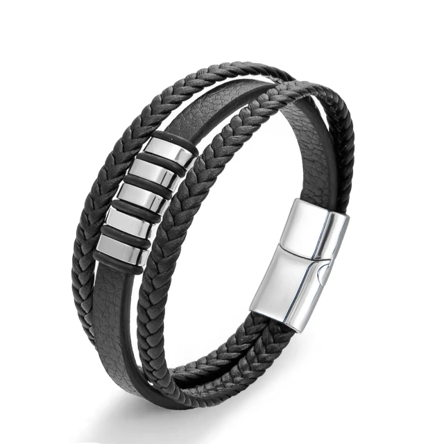 Fashion Creative Stainless Steel Multi-Layer Leather Woven Bracelet Fashion Wrap Bracelets