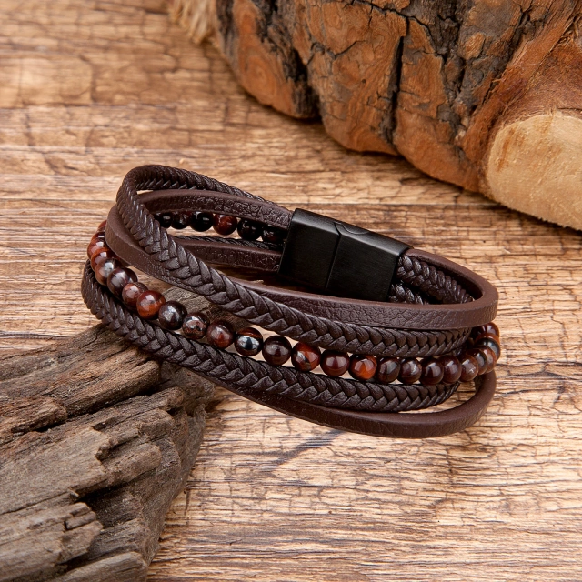 Luxury Wholesale Jewelry Stainless Steel Bracelet Leather Bracelet Magnetic Clasp Men Bracelet