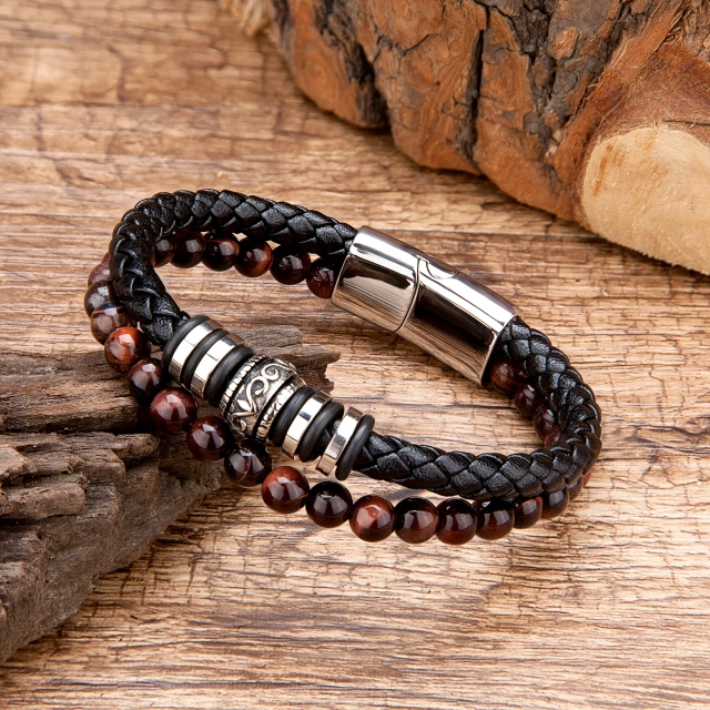 Hot Sale Manufacturers Stainless Steel Jewelry Braided Bracelet Black Leather Stainless Steel Bracelet for Men Bracelet
