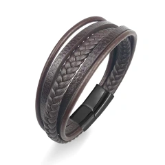 Brown leather + black buckle