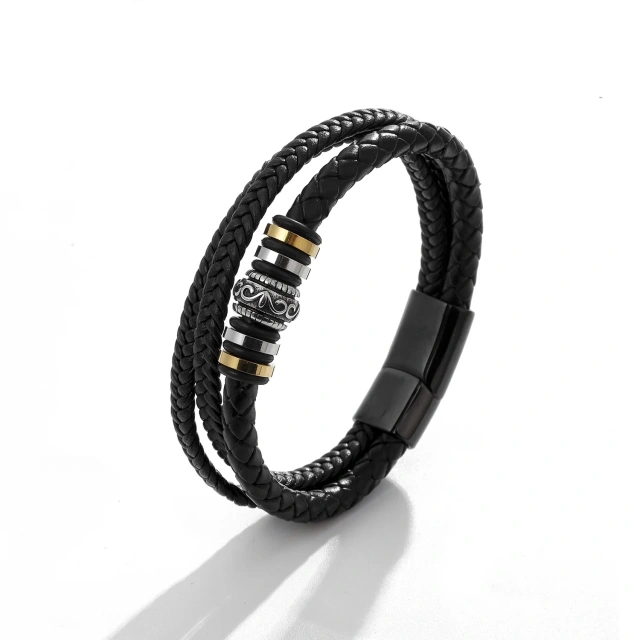 2024 Men's Stainless Steel Multi-Layer Braided Leather Bracelet with Titanium Steel Magnetic Clasp Fashionable Bangles
