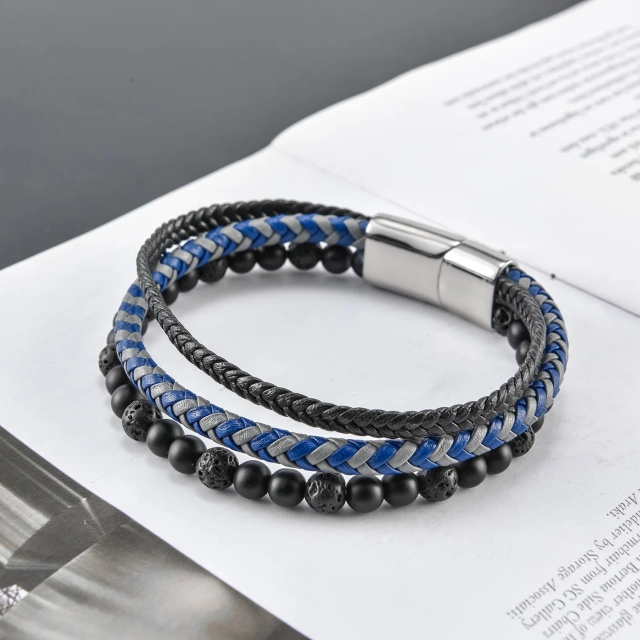 High Quality Vintage Sample Natural Stone Jewelry Tiger Eye Mens Leather Beaded Bracelet