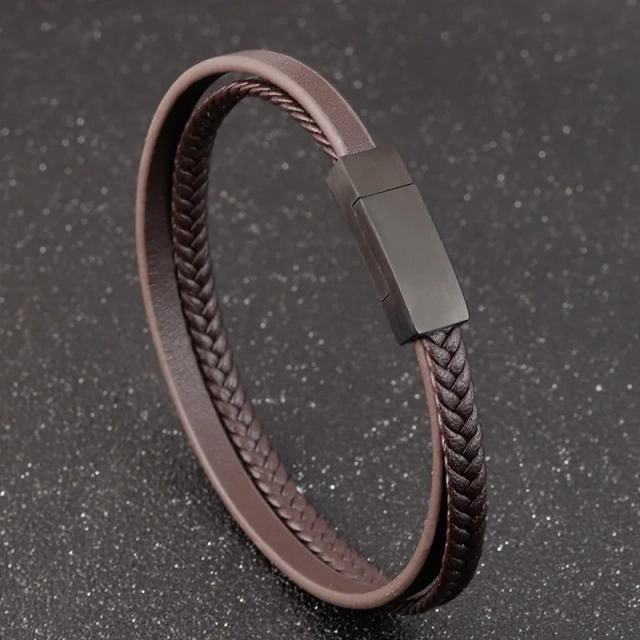 High Quality Wholesale Custom Fashion Braided Wristband Bangle Leather Stainless Steel Bracelet for Men Bracelet