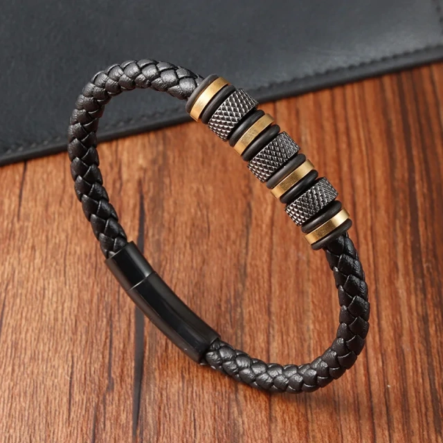 Wholesale Gold and Silver Handmade Leather Band Bracelet Men's Jewelry