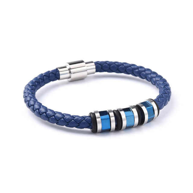 Luxury Fashion Jewelry Stainless Steel Bracelet for Men Women Can Be Carved logo Black Blue Gold Leather Bracelet Braided