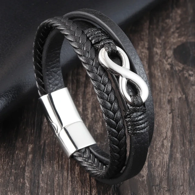 Factory Sell Braided Bracelet Leather Braided Multi-layer for Men Personalized Leather Bracelet Stainless Steel