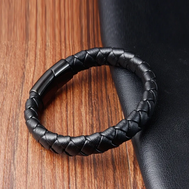 High Selling Simple Braided Bracelet Men's Cowhide Leather Bracelet Stainless Steel Leather Rope Leather Bracelet Men