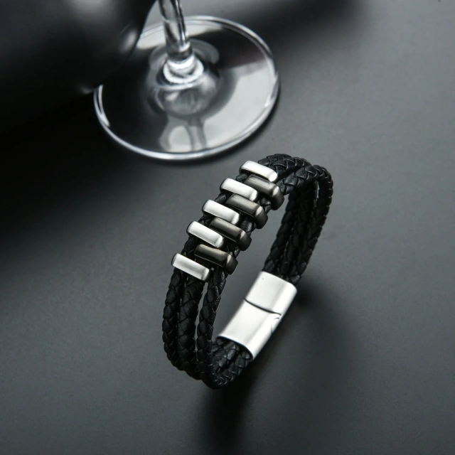 Men Luxury Bracelet Pu Leather Bracelet Men Silver Leather Bracelet Steel Stainless