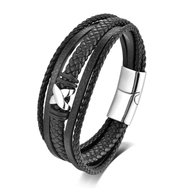 Ready to Ship Personalized Fashion Jewelry for Men Women Silver Braided Leather Bracelet Men's Bracelet Steel Bracelet