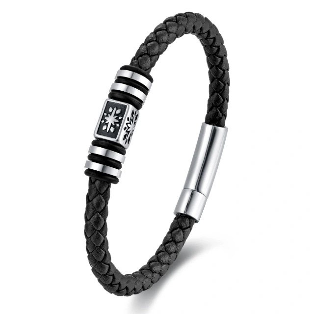 New Design High Quality Stainless Steel Men Bracelet Genuine Leather Braided Bracelet With Custom Logo