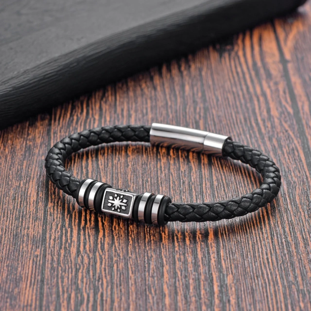 New Design High Quality Stainless Steel Men Bracelet Genuine Leather Braided Bracelet With Custom Logo