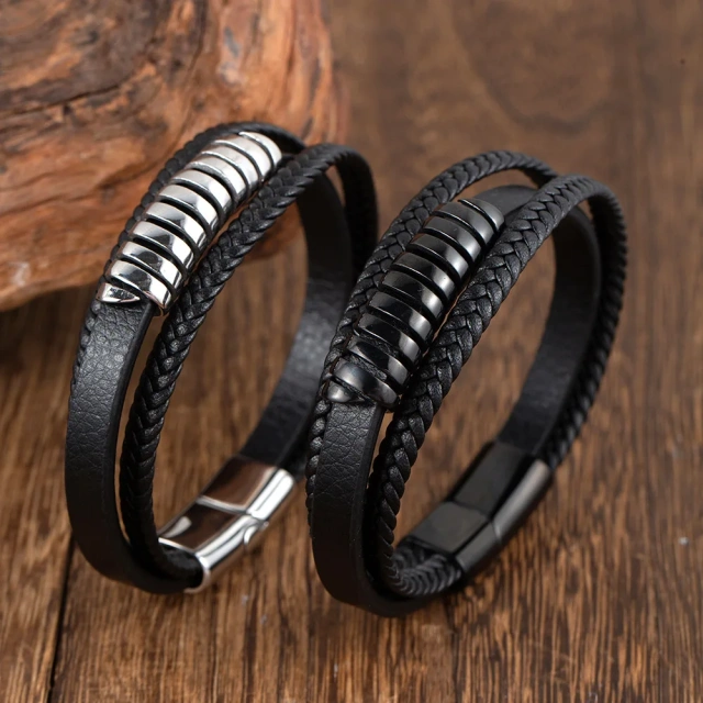 Hot Selling Handmade Leather Bracelet Custom Men Stainless Steel Bracelet