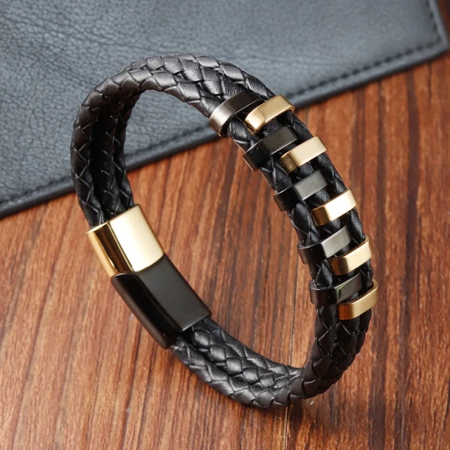 Custom Men Jewelry Handmade 21CM Wholesale Bracelets Steel Gold Plated Bracelet Braid Rope Bracelet