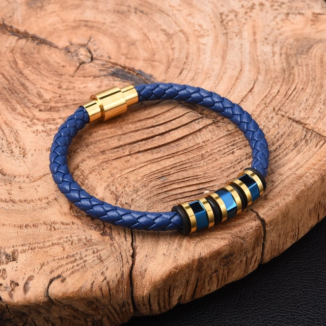 Luxury Fashion Jewelry Stainless Steel Bracelet for Men Women Can Be Carved logo Black Blue Gold Leather Bracelet Braided