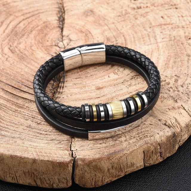 Fashion Stainless Steel Jewelry Leather Men Bracelet Waterproof Gold Silver Stainless Steel Bracelet for Men