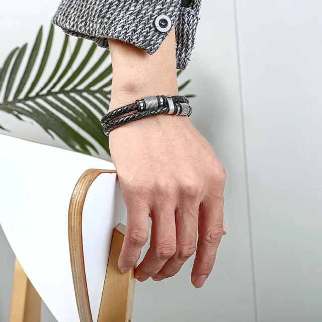 New Jewelry Products Support Lettering Handmade Retro Woven Leather Bracelet Couples Pair Punk Stainless Steel Bracelet