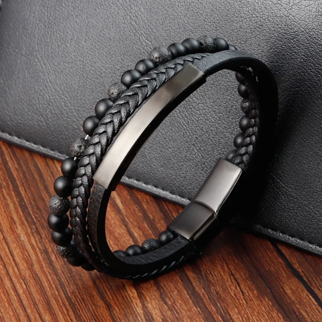 Wholesale Factory Manufacturers Sell Vintage Stainless Steel Bracelet Men Twisted Stainless Steel Men Bracelet with Stone