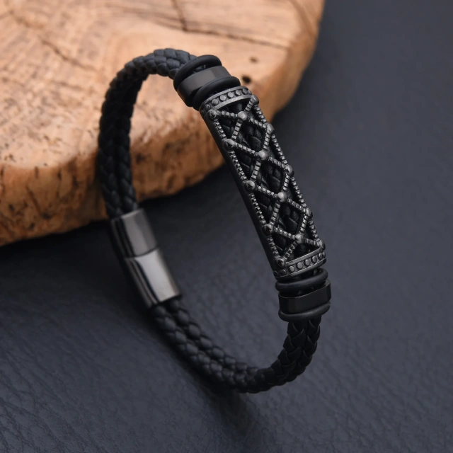 Silver Black Gold Stainless Steel Leather Bracelet Mens Jewelry Custom Bracelet Mens Bracelets Stainless Steel Jewelry for Men
