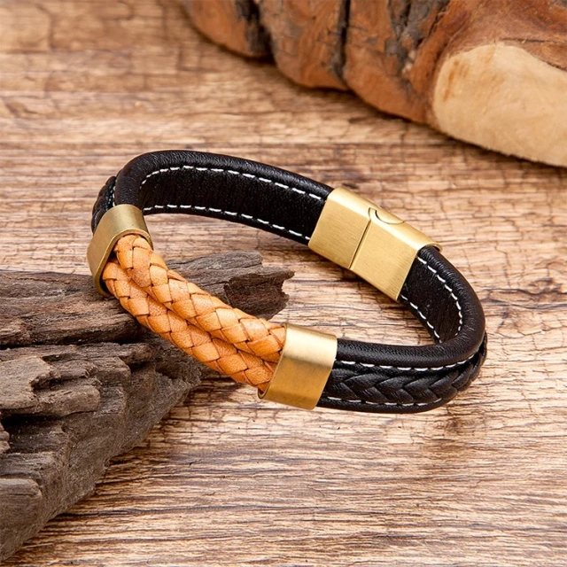 Wholesale Luxury Rope Jewelry Gold Plated Engraved Leather Bracelet