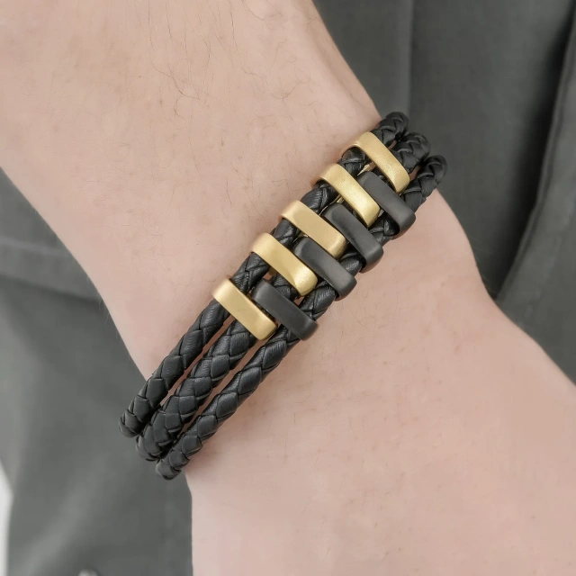 Men Luxury Bracelet Pu Leather Bracelet Men Silver Leather Bracelet Steel Stainless