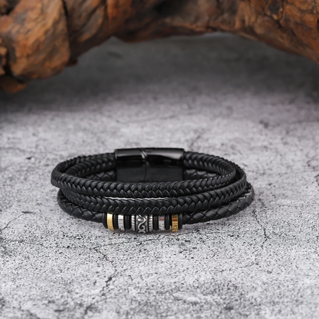 2024 Men's Stainless Steel Multi-Layer Braided Leather Bracelet with Titanium Steel Magnetic Clasp Fashionable Bangles